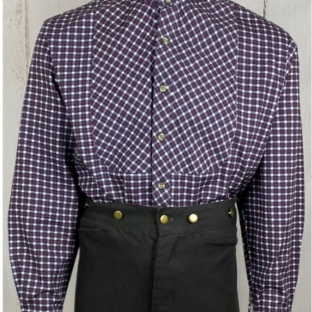 Men's Red, White And Blue Bibbed Button-up Cowboy Checkered Shirt